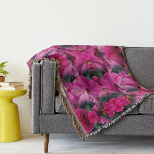Pink Hibiscus Flower Abstract  Throw Blanket