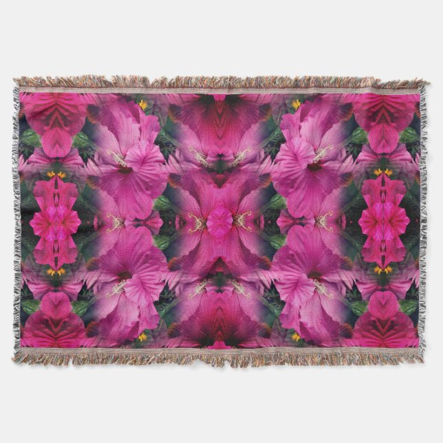 Pink Hibiscus Flower Abstract  Throw Blanket (Front)