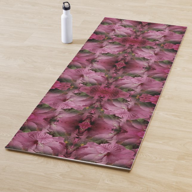 Pink Hibiscus Flower Abstract Vintage Look Yoga Mat (In Situ)