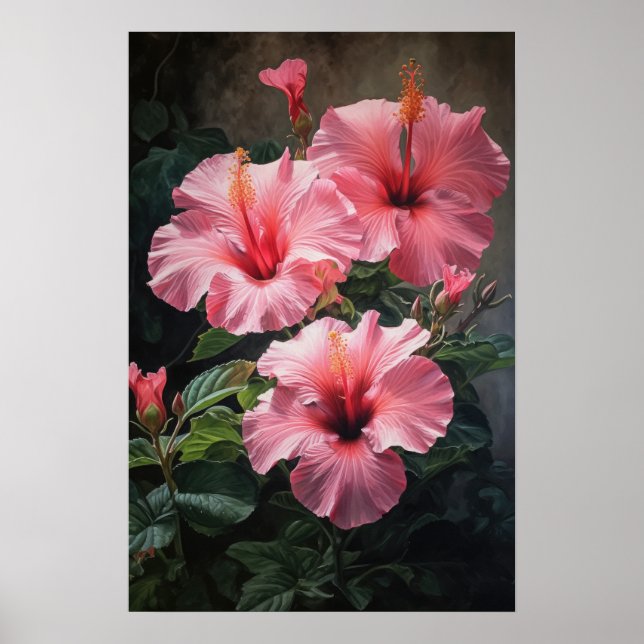 Pink Hibiscus Flower Art Print Poster (Front)