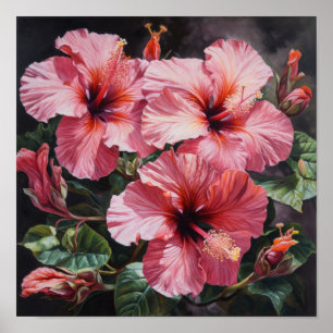Pink Hibiscus Flower Art Print Poster