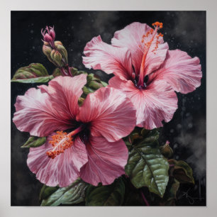 Pink Hibiscus Flower Art Print Poster