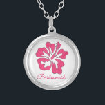 Pink Hibiscus Flower Bridesmaid Gift Necklace<br><div class="desc">Necklace features an original marker illustration of a tropical pink Hawaiian hibiscus flower,  and BRIDESMAID in a fun font. A perfect gift for your bridesmaids!</div>