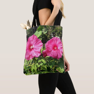 Pink Hibiscus Flower Drawstring Backpack Tote Bag