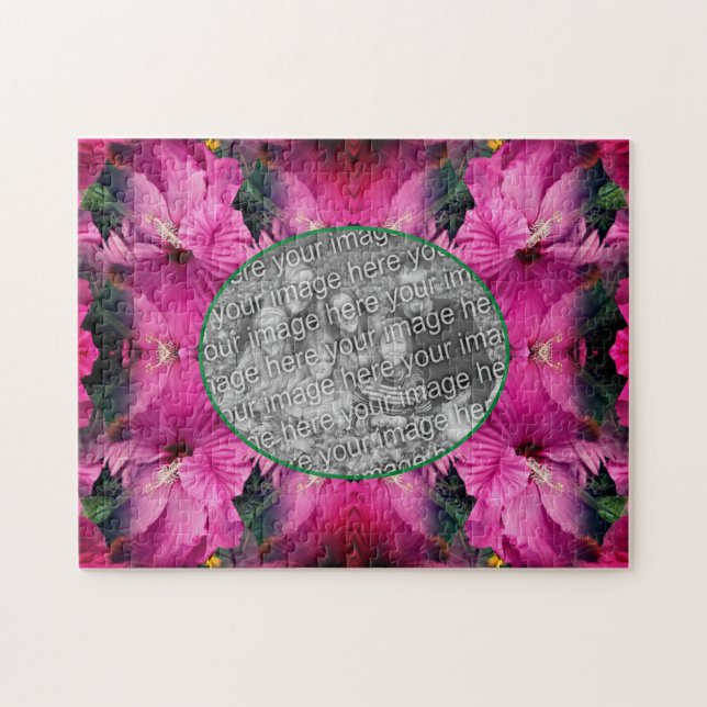 Pink Hibiscus Flower Frame Create Your Own Photo Jigsaw Puzzle (Horizontal)