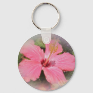 Pink Hibiscus Flower Keychain