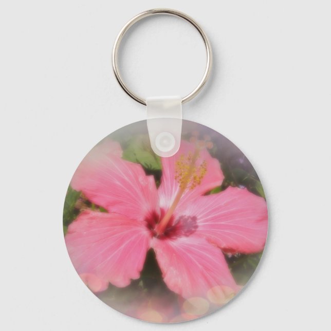 Pink Hibiscus Flower Keychain (Front)