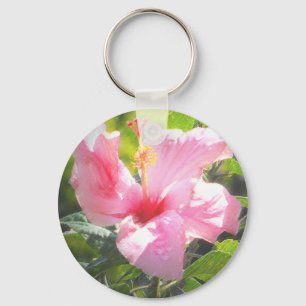 Pink Hibiscus Flower Keychain
