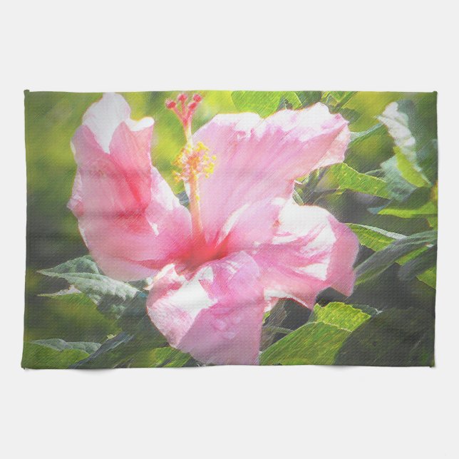Pink Hibiscus Flower Kitchen Towel (Horizontal)