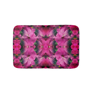 Pink Hibiscus Flower Multiplied Abstract Bath Mat