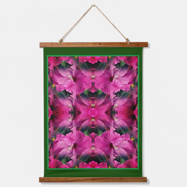 Pink Hibiscus Flower Multiplied Abstract Hanging Tapestry (Front)