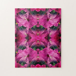 Pink Hibiscus Flower Multiplied Abstract Jigsaw Puzzle