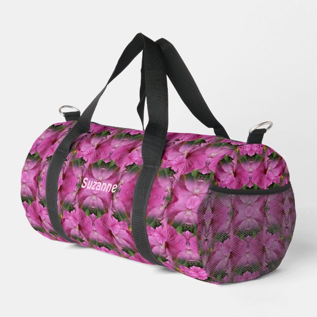 Pink Hibiscus Flower Multiplied Personalized Duffle Bag (Right Corner)