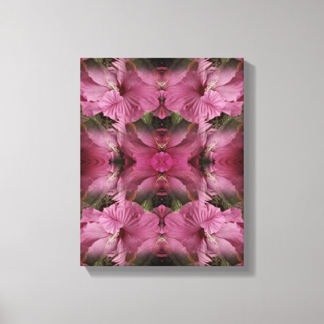 Pink Hibiscus Flower Multiplied Vintage Abstract Canvas Print (Front)