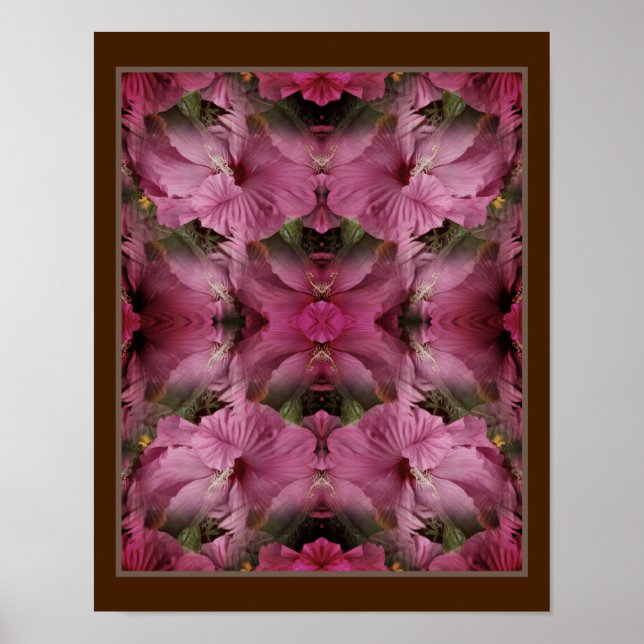 Pink Hibiscus Flower Multiplied Vintage Abstract Poster (Front)