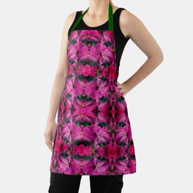 Pink Hibiscus Flower Pattern Apron (Insitu)