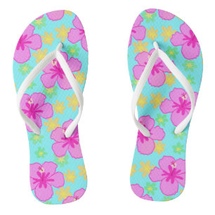 Pink Hibiscus Flower Pattern Flip Flops