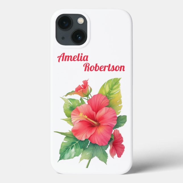 Pink Hibiscus Flower Personalized Phone Case (Back)