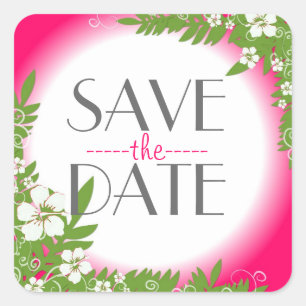 Pink hibiscus flower save the date stickers