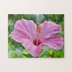 Pink Hibiscus Flower Tropical Art Puzzle