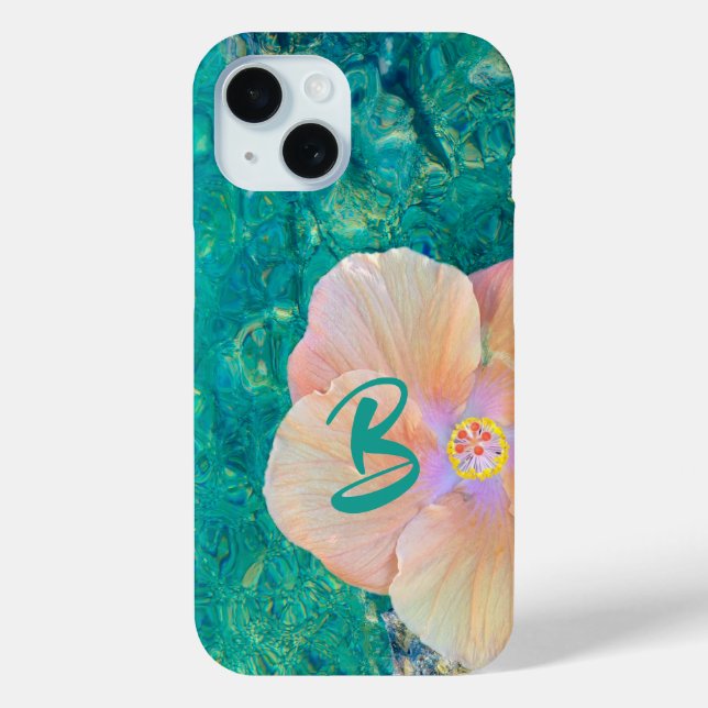 Pink hibiscus flower turquoise water tropical Case-Mate iPhone case (Back)