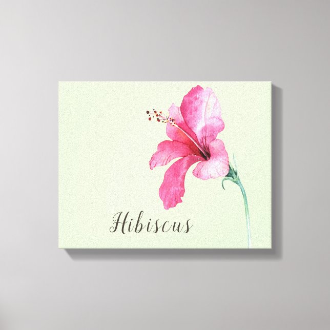 Pink Hibiscus Flower Watercolor Canvas Print (Front)