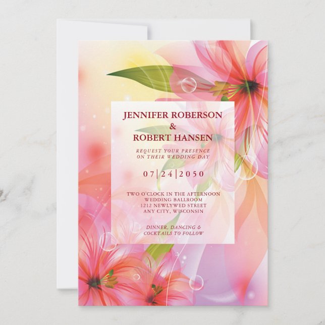 Pink Hibiscus Flower Wedding Floral Announcement (Front)