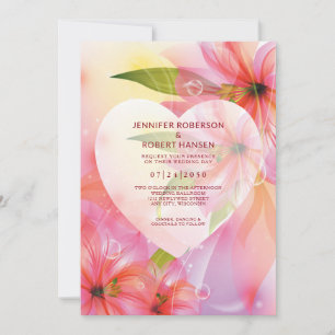 Pink Hibiscus Flower Wedding Floral Heart Dewdrop  Announcement