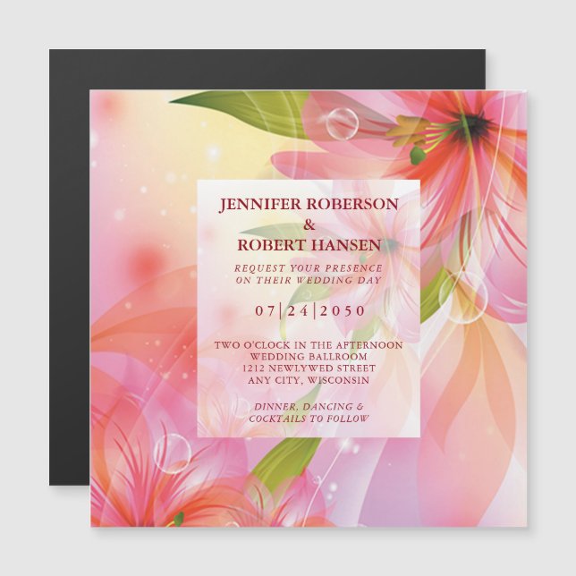 Pink Hibiscus Flower Wedding Magnetic Card (Front/Back)