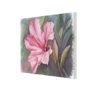 PINK HIBISCUS FLOWER WRAPPED CANVAS PAINTING