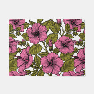 Pink hibiscus flowers doormat