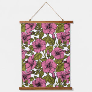 Pink hibiscus flowers hanging tapestry