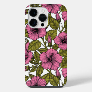 Pink hibiscus flowers iPhone 14 pro max case