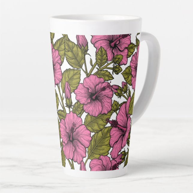 Pink hibiscus flowers latte mug (Right Angle)