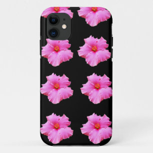 Pink Hibiscus Flowers On Black,_ iPhone 11 Case