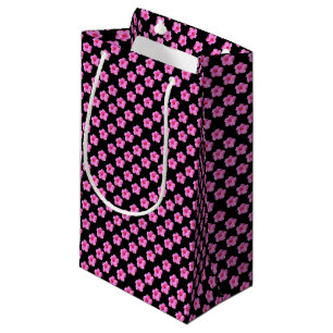 Pink Hibiscus Flowers On Black,_ Small Gift Bag