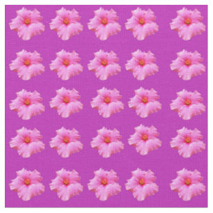 Pink Hibiscus Flowers On Purple, Fabric