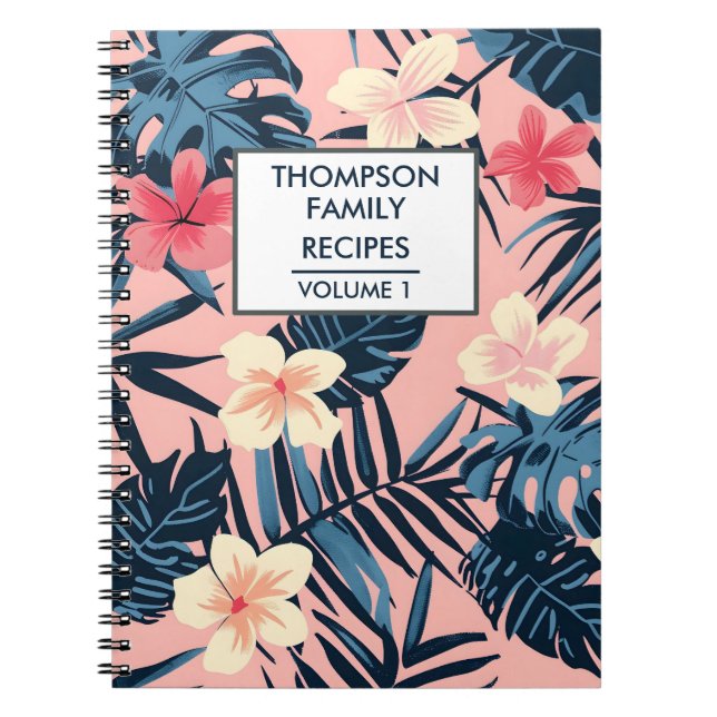 Pink hibiscus flowers Personalized Recipe Notebook (Front)