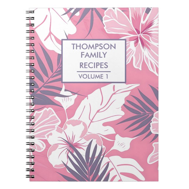 Pink hibiscus flowers Personalized Recipe Notebook (Front)