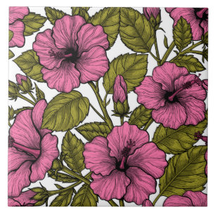 Pink hibiscus flowers tile