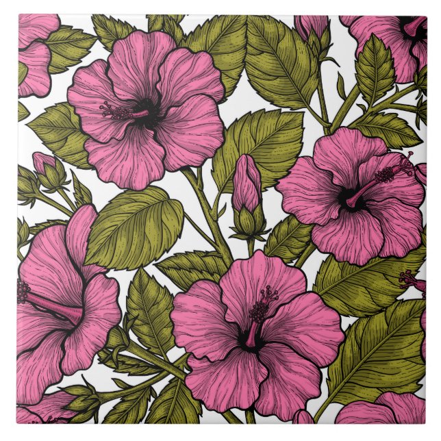 Pink hibiscus flowers tile (Front)