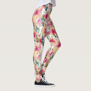 Pink Hibiscus Garden  Leggings