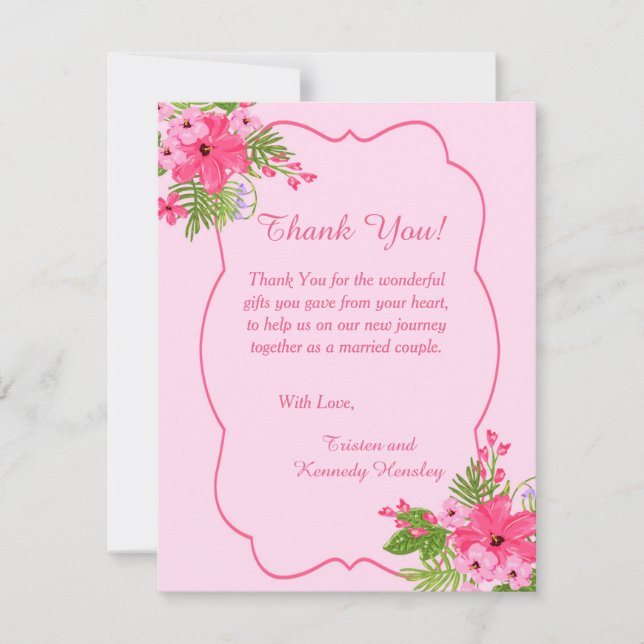 Pink Hibiscus Hawaiian 4x5 Flat Thank You Card (Front)