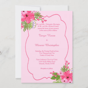 Pink Hibiscus Hawaiian 5x7 Wedding Invitation