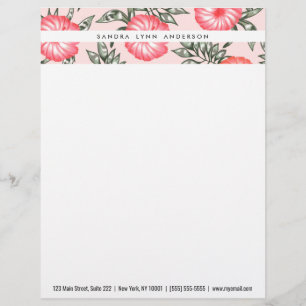 Pink Hibiscus Hawaiian Flower Pattern Letterhead