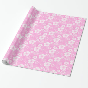 Pink Hibiscus Honu Hawaiian Pattern Wrapping Paper