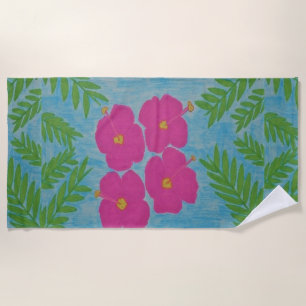 Pink Hibiscus Jungle Beach Towel