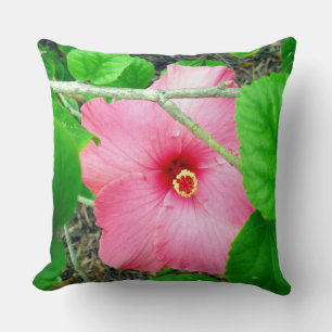 Pink Hibiscus Jungle, Big Throw Cushion. Pillow