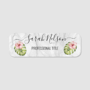 Pink Hibiscus Marble Name Tag