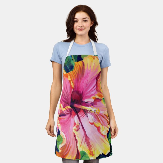 Pink Hibiscus Modern Apron (Worn)